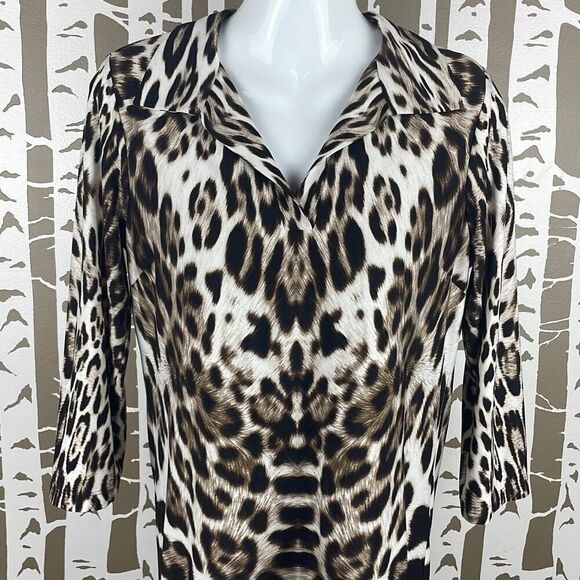 Chico’s Leopard Print Shirt Dress 3/4 Sleeve Midi Length 0 - Picture 3 of 7